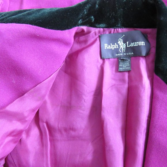 VINTAGE RALPH LAUREN Purple Label 100% Wool Purple Velvet Collar Coat Size 6 - Picture 10 of 15